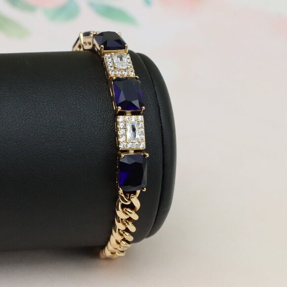 "Rose Gold Bracelet with Deep Blue and White Crystal Accents, XPBL0811 - Picture 7 of 12